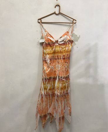 Orange und Gelb Batik Maxi Kleid