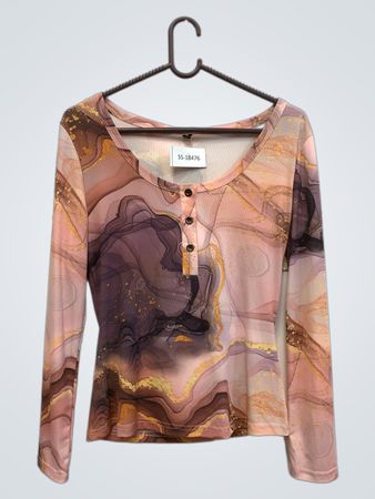 Langarm-Henley-Oberteil mit Marmorprint