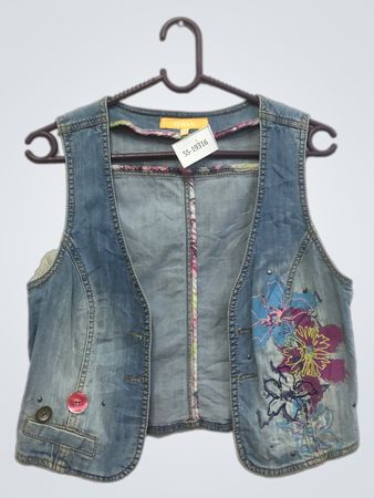 BIBA Denim-Weste mit floralen Stickereien