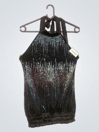 Schwarzes Halter-Top mit Pailletten