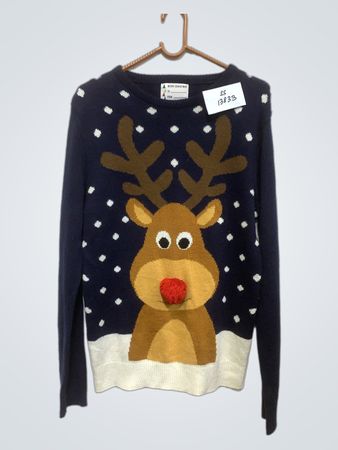 Marineblauer Rentier-Weihnachtspullover