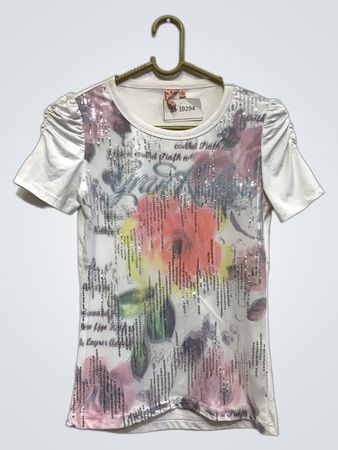 MILLIONX Weißes T-Shirt mit floralem Druck und Pailletten