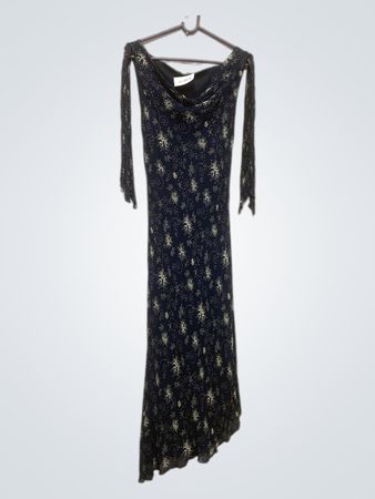 Chassé Croisé Damen Dunkelblaue Blumenmuster Asymmetrisches Kleid