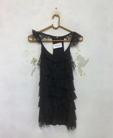 Pinkie Black Lace Ruffle Tank Top