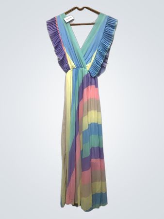 Regenbogen gestreiftes Maxikleid mit Rüschensleeves