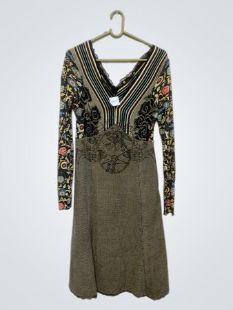 LANURAS Damen V-Ausschnitt gestreiftes & florales Druckkleid