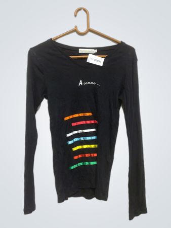 Cache Cache Schwarzes Langarm-Grafik T-Shirt