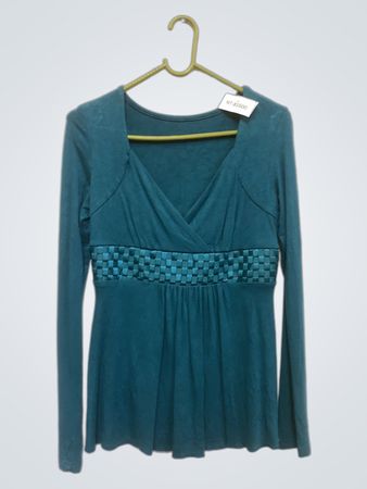 Teal Langarm-Wickeloberteil mit Schachbrettdetail