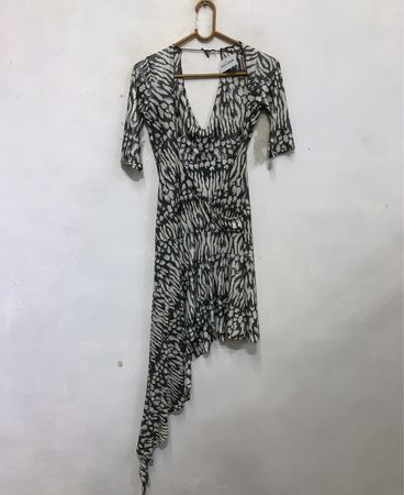 N.O.S. Damen Tierdruck V-Ausschnitt Asymmetrischer Saum Kleid