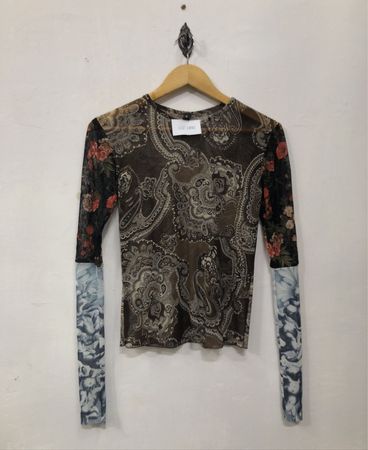 RW-1892 Durchsichtige Paisley- und Blumenmuster Langarmbluse
