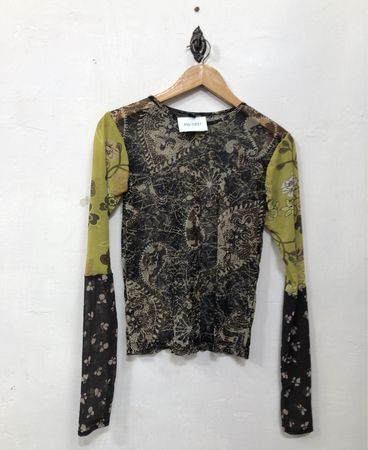 Langärmliges Mesh-Top mit Muster