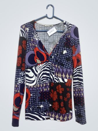 NORTHLAND Damen Longsleeve Patchwork V-Ausschnitt Top