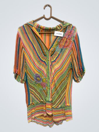 Gestreifte Bluse mit floraler Applikation