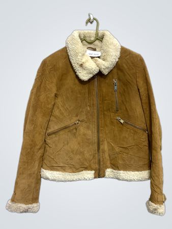 Braune Wildleder-Pilotenjacke mit Schaffellkragen