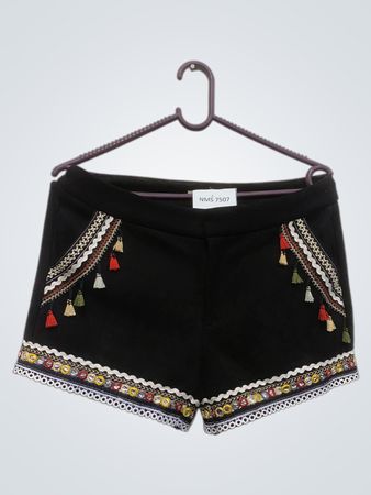 Drole de copine paris schwarze Shorts mit besticktem Saum und Quasten