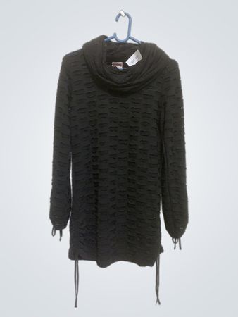 Schwarze Cowl Neck Distressed Langarm-Tunika