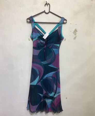 Grünes ICE Geometrisches Druck Mesh Kleid