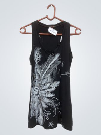 J-2 Fashion Wear Schwarzes Tanktop mit Feder Grafik