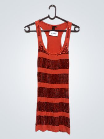 Oranges Tanktop mit roten Pailletten