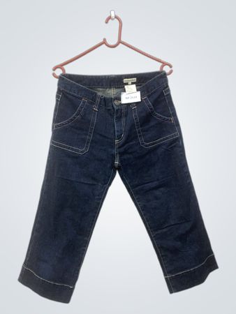 3can4onO Damen Dunkelblau Gekürzte Jeans mit Taschen