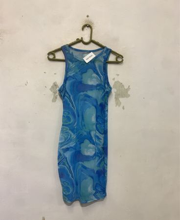 Blau Wirbel Druck Ärmelloses Mini-Kleid