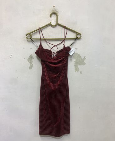 Rot Samt Träger Mini Kleid