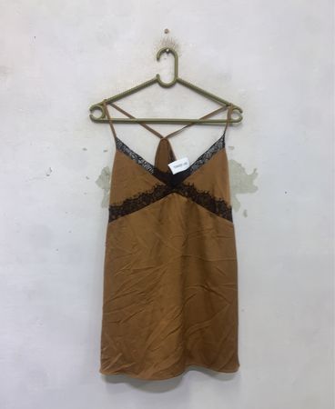 AMITIÉ Damen Braun Spitzenbesatz Spaghetti-Träger Kleid Größe M