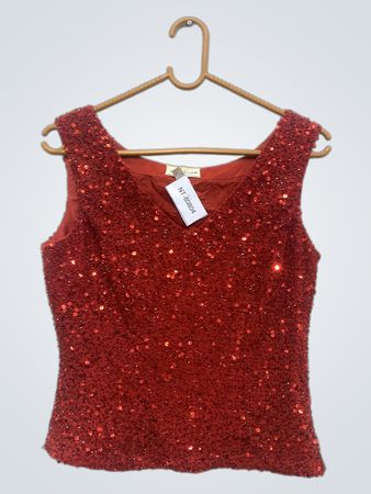 Rotes Pailletten-Ärmeloses Top