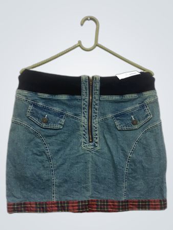 Jeansrock mit kariertem Besatz