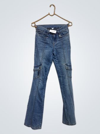 Blue Denim Cargo Flare Jeans