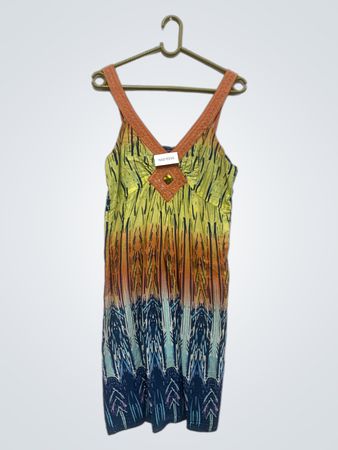 Ärmelloses Kleid für Frauen mit orange-blauem Muster