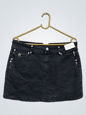 Schwarzer Denim-Rock mit Strasssteinen