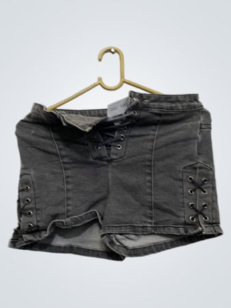 Graue Denim Schnür-Shorts