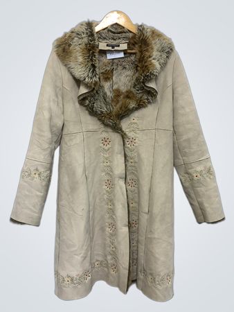 Manteau doublé en fausse fourrure beige brodé pour femmes VooDoo