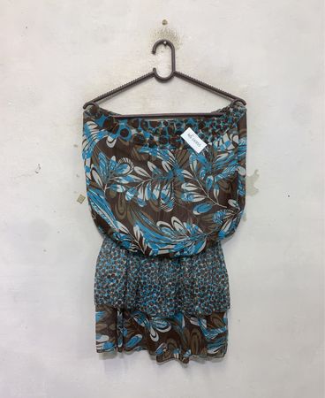 Braun und Blau Blumendruck Kleid ohne Träger für Frauen