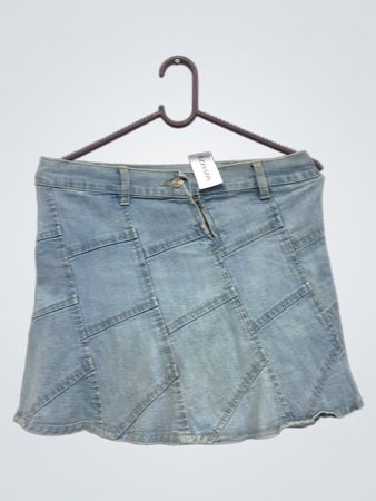 Leicht gewaschener Denim-Patchwork-Minirock