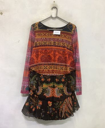 Desigual Damen Multicolor Druck Langarmkleid