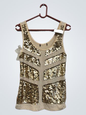 Beiges Tanktop mit Pailletten