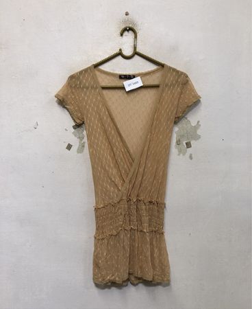 Damen Sheer Mesh Rüschen Taillenshirt