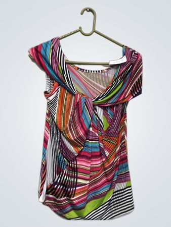 Damen mehrfarbiges gestreiftes Top mit Drehung vorne
