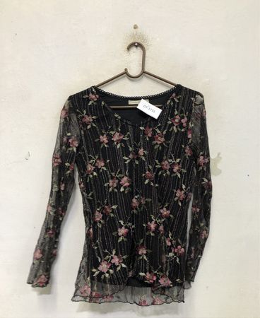 Jacquelin Black Floral Sheer Long Sleeve Top