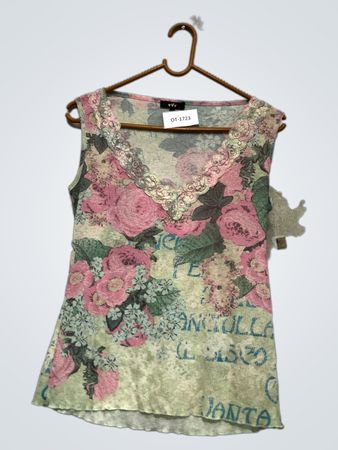 Ärmelloses Top mit floralem Druck und Spitzenbesatz