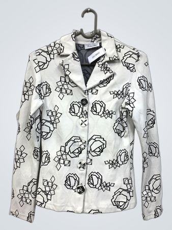 Antonelle OC-002 Weiße Jacke mit Schwarzem Blumenmuster