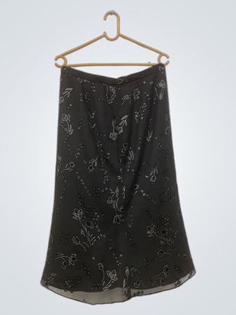 Schwarzer Blumenmuster-Midi-Rock