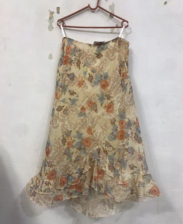 KOHLHAA Floral Print Ruffle Hem Midi Skirt