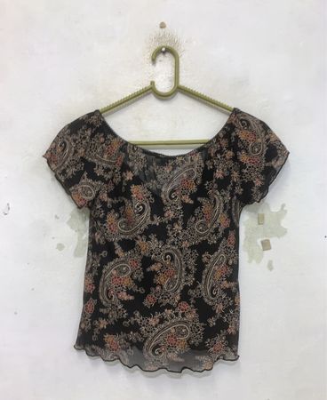 Hennes Black Paisley Print Mesh Top XS