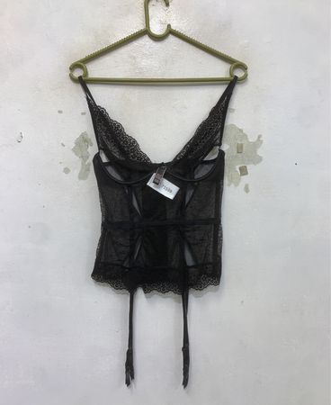 Victoria's Secret Schwarzes Spitzen-Corsett mit Strumpfhaltern