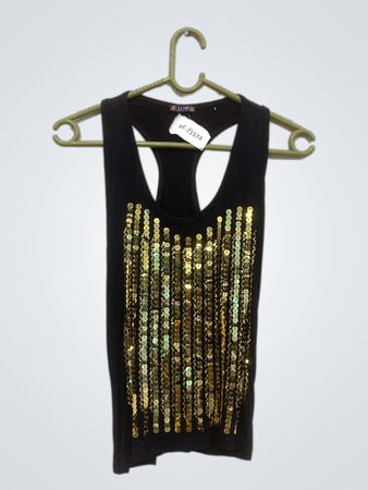 Schwarzes Tanktop mit goldenen Pailletten
