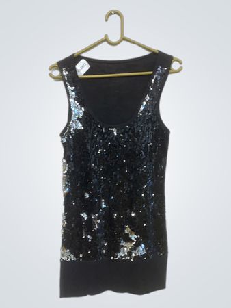 Schwarzes Pailletten-Trägershirt