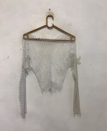 Durchsichtige Mesh Langarm Cropped Bluse